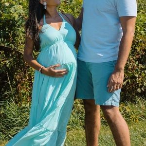 Petite tiered halter maxi dress